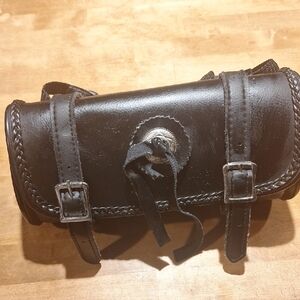 Black Leather Men's Belt Bag with Buckle Straps